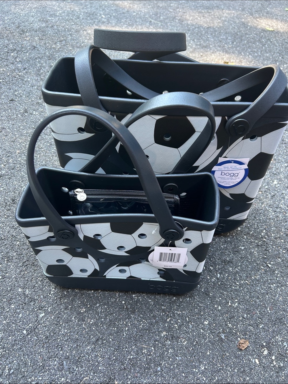 NWT BOGG BAG Black and White Soccer Print large and small totes